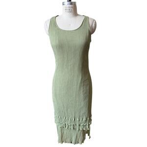 CITRON Santa Monica Sage Green Crinkle Sleeveless Midi Dress Size XL XLarge